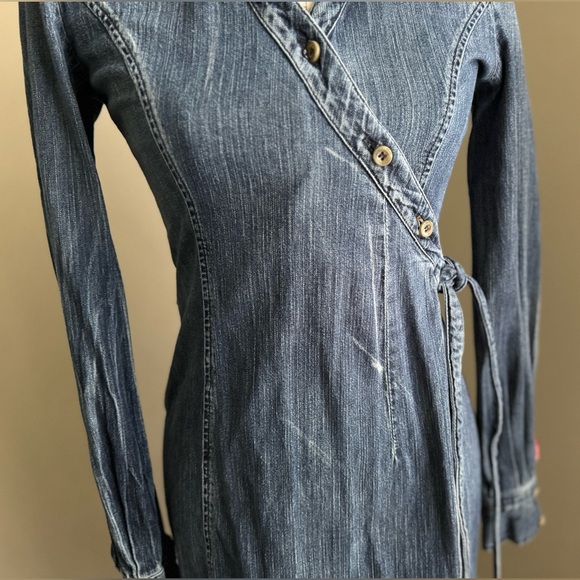 Vintage Miss Sixty Blue Jean Wrap Midi Dress - Small - Picture 9 of 11